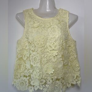 Topshop Butter Yellow Floral Crochet Sleeveless Ivory Crop Top Women size 4 S/M